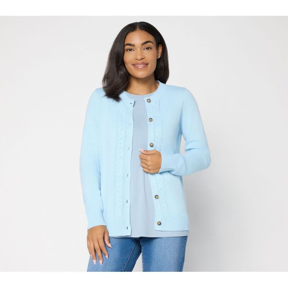Denim & Co. Women's Top Sweater Sz L Make Your Selection: Button Blue